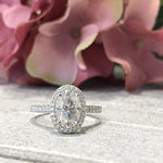 Mariah ~ 18Kw 9X6Mm Oval Moissanite Diamond Halo And Band - Ring