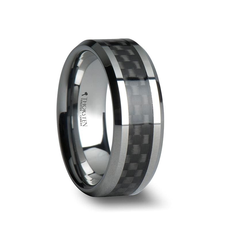 Maximus Tungsten Carbide Wedding Ring With Black Carbon Fiber Inlay - Mens Rings