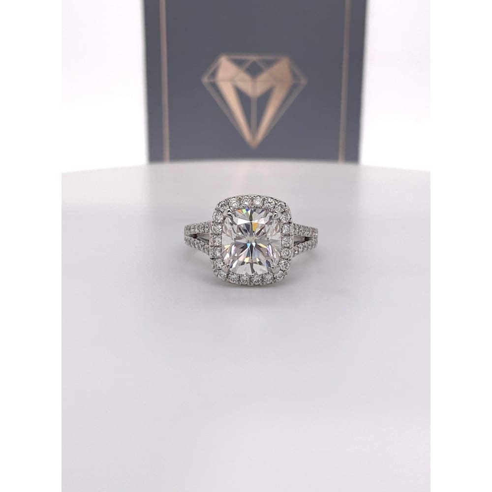 Nadia - 9X8Mm Elongated Cushion Moissanite Diamond Halo And Band - Ring