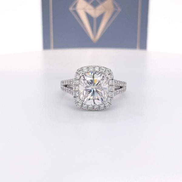Nadia - 9X8Mm Elongated Cushion Moissanite Diamond Halo And Band - Ring