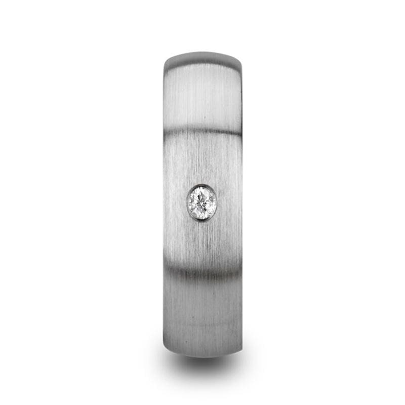 Pegasus Brushed And Domed Tungsten Carbide Wedding Ring With White Diamond - Mens Rings