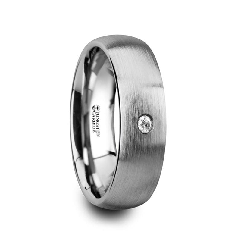 Pegasus Brushed And Domed Tungsten Carbide Wedding Ring With White Diamond - Mens Rings