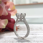 Rebecca ~ 18Kw 9Mm Round Moissanite Diamond Cathedral And Triple Edge Band - Ring