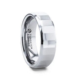 REFLECTOR ~ Faceted Polished Center Tungsten Men's With Polished Beveled Edges