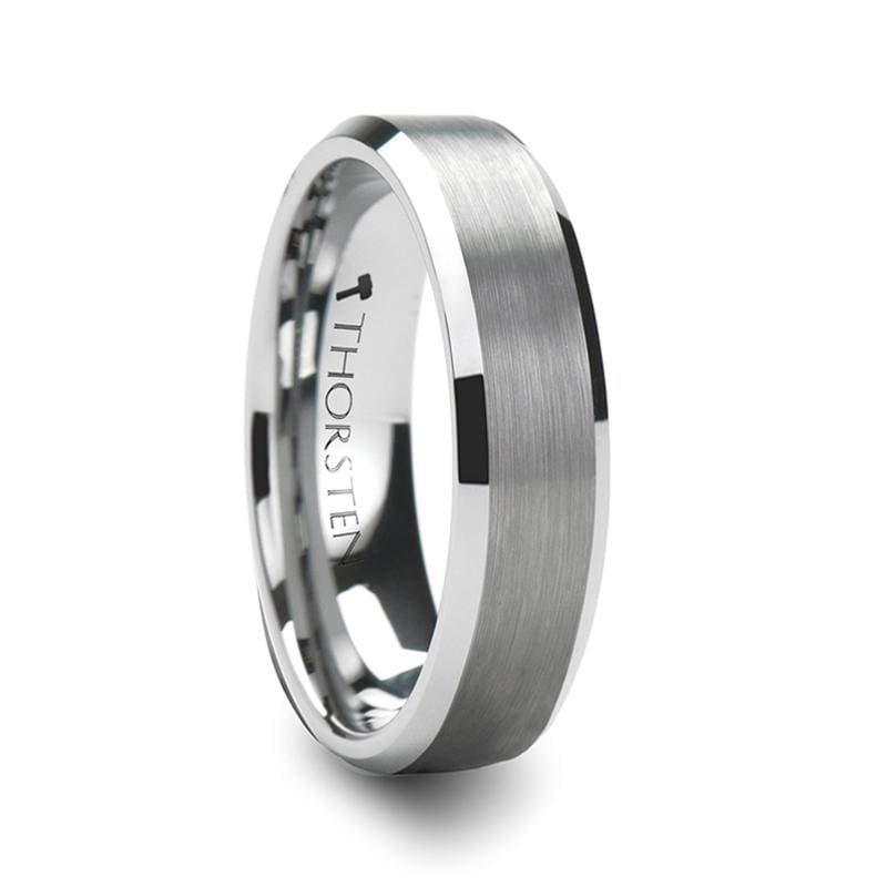Sheffield Beveled Tungsten Ring With Brushed Center - Mens Rings
