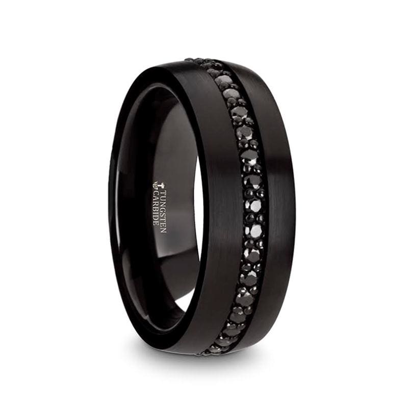 Valiant Black Tungsten Ring With Black Sapphires - Mens Rings