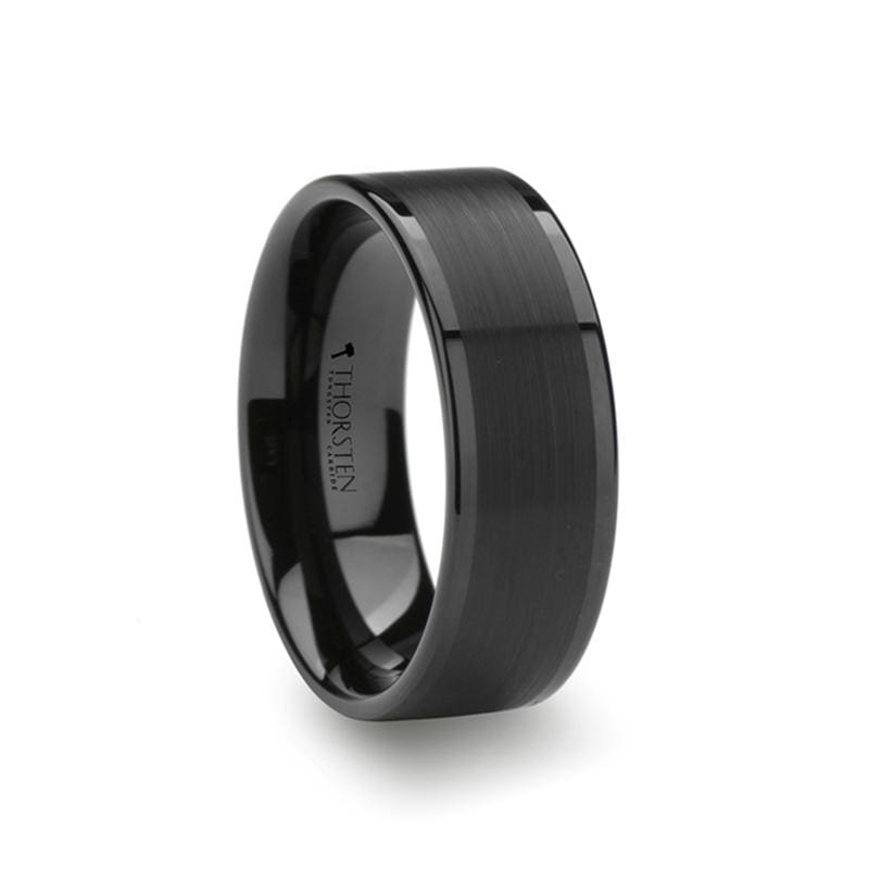 Vulcan Flat Black Tungsten Ring With Brushed Center & Polished Edge - Mens Rings