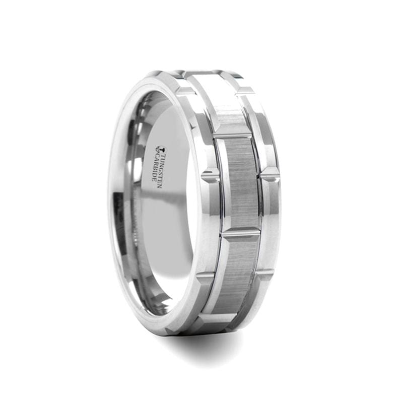 Warwick Beveled Tungsten Carbide Wedding Band - Mens Rings