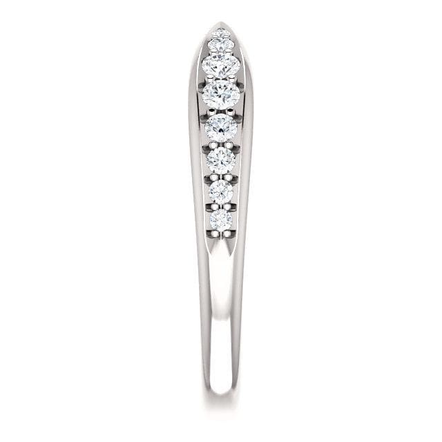 Wb070 ~ Diamond ~ .25Ct Round White Gold Pinched Wedding Band - Bands