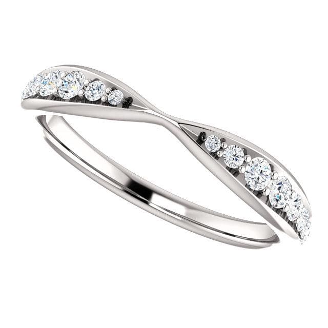 Wb070 ~ Diamond ~ .25Ct Round White Gold Pinched Wedding Band - Bands