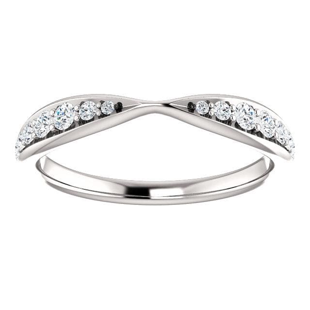 Wb070 ~ Diamond ~ .25Ct Round White Gold Pinched Wedding Band - Bands